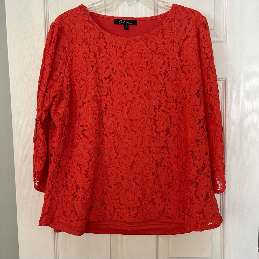 Calessa XL lace orange coral blouse